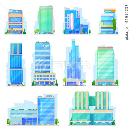 Shoping mall, store and mart building icons Shoping mall, store and mart building icons 45914238