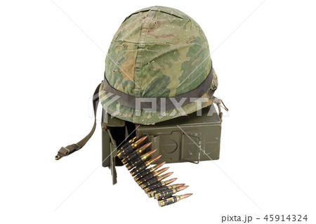 Ammo Can with ammunition belt and helmet 45914324