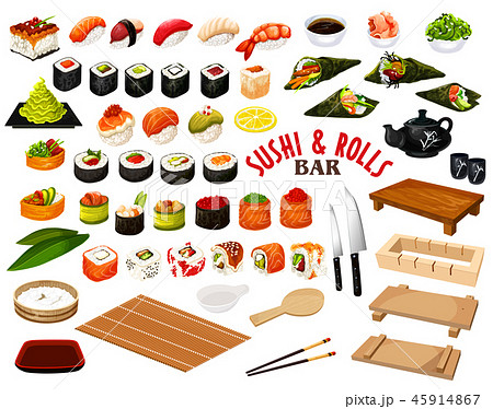 Japanese cuisine from sushi and rolls bar vector 45914867