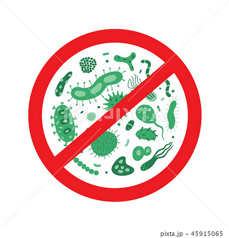 Antibacterial and antiviral defence icon. Stop bacteria and viruses prohibition sign. Antiseptic. 45915065