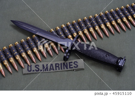 bayonet on US MARINES uniform background bayonet on US MARINES uniform background 45915110