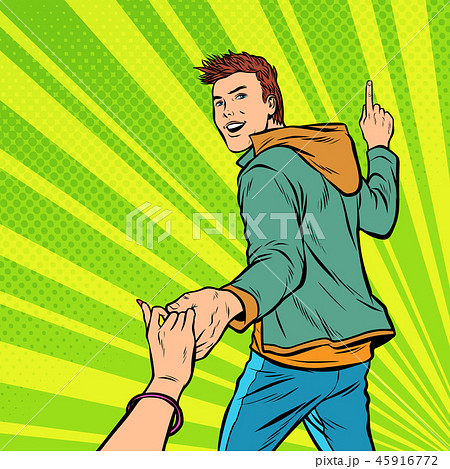 follow me. young man leads a girl 45916772