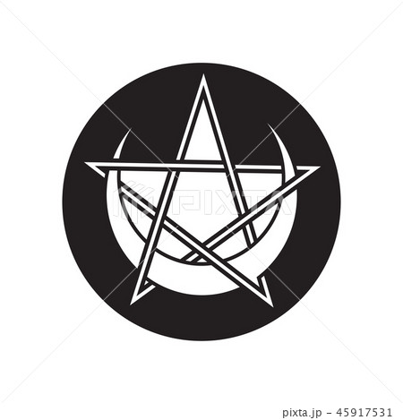 Pentagram with crescent moon vector symbol. 45917531