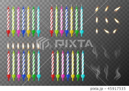 Vector 3d Realistic Different Birthday Party Colofful Wax Paraffin Whole, Burning and Extinguished 45917535