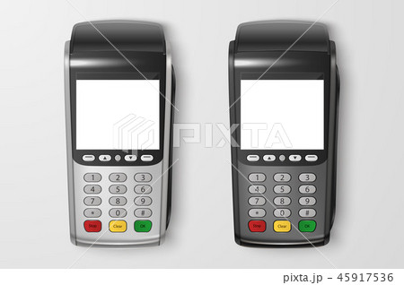 Vector Realistic 3d Payment Machine set. POS Terminal Closeup Isolated on Transparency Grid Vector Realistic 3d Payment Machine set. POS Terminal Closeup Isolated on Transparency Grid 45917536