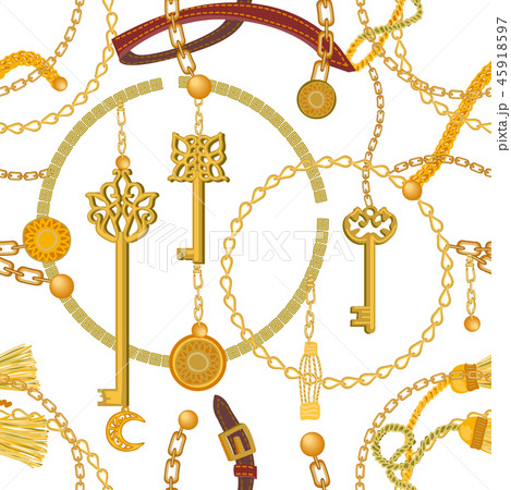 Fashion print with keys, chains, beads and coins. 45918597