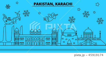 Pakistan, Karachi winter holidays skyline. Merry Christmas, Happy New Year decorated banner with Pakistan, Karachi winter holidays skyline. Merry Christmas, Happy New Year decorated banner with 45919174