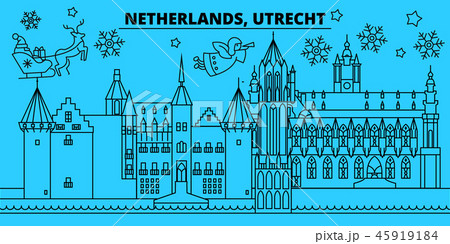 Netherlands, Utrecht winter holidays skyline. Merry Christmas, Happy New Year decorated banner with Netherlands, Utrecht winter holidays skyline. Merry Christmas, Happy New Year decorated banner with 45919184
