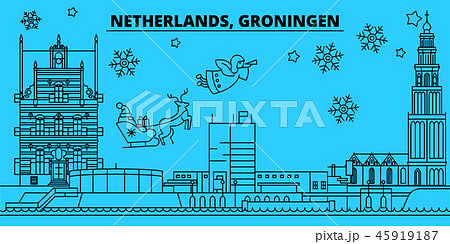 Netherlands, Groningen winter holidays skyline. Merry Christmas, Happy New Year decorated banner Netherlands, Groningen winter holidays skyline. Merry Christmas, Happy New Year decorated banner 45919187