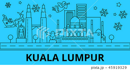 Malaysia, Kuala lumpur winter holidays skyline. Merry Christmas, Happy New Year decorated banner 45919329