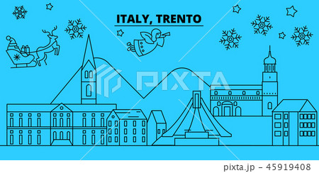 Italy, Trento winter holidays skyline. Merry Christmas, Happy New Year decorated banner with Santa 45919408
