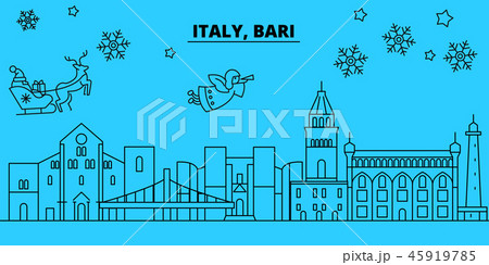 Italy, Bari winter holidays skyline. Merry Christmas, Happy New Year decorated banner with Santa Italy, Bari winter holidays skyline. Merry Christmas, Happy New Year decorated banner with Santa 45919785