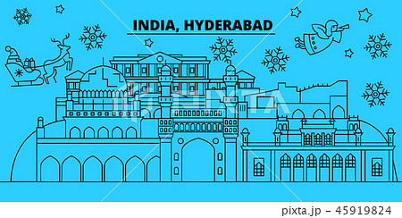 India, Hyderabad winter holidays skyline. Merry Christmas, Happy New Year decorated banner with India, Hyderabad winter holidays skyline. Merry Christmas, Happy New Year decorated banner with 45919824