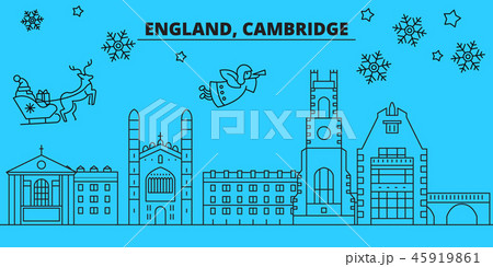 Great Britain, Cambridge winter holidays skyline. Merry Christmas, Happy New Year decorated banner Great Britain, Cambridge winter holidays skyline. Merry Christmas, Happy New Year decorated banner 45919861