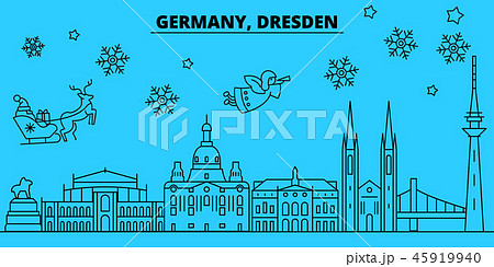 Germany, Dresden winter holidays skyline. Merry Christmas, Happy New Year decorated banner with 45919940