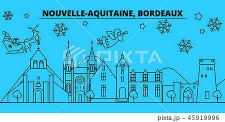 France, Bordeaux winter holidays skyline. Merry Christmas, Happy New Year decorated banner with 45919996