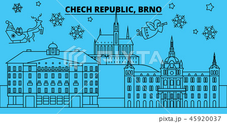 Czech Republic, Brno winter holidays skyline. Merry Christmas, Happy New Year decorated banner with Czech Republic, Brno winter holidays skyline. Merry Christmas, Happy New Year decorated banner with 45920037