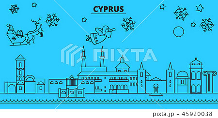 Cyprus winter holidays skyline. Merry Christmas, Happy New Year decorated banner with Santa Claus 45920038