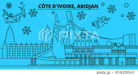 Cote d Ivoire, Abidjan winter holidays skyline. Merry Christmas, Happy New Year decorated banner 45920042