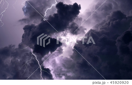 Lightning and storm clouds in sky 45920920
