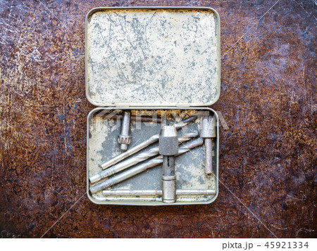 Drill bits in metal box 45921334