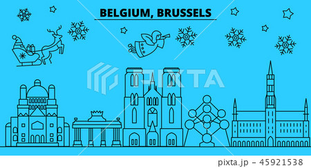 Belgium, Brussels winter holidays skyline. Merry Christmas, Happy New Year decorated banner with Belgium, Brussels winter holidays skyline. Merry Christmas, Happy New Year decorated banner with 45921538