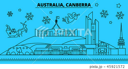 Australia, Canberra winter holidays skyline. Merry Christmas, Happy New Year decorated banner with 45921572