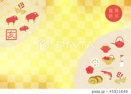 年賀2019お節と亥背景 45921649