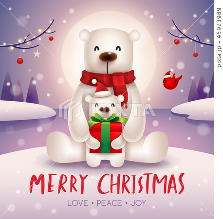 Polar Bear and baby cub in Christmas snow scene. 45923989