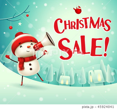 Christmas sale! Snowman in the snow scene. 45924041