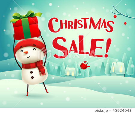 Christmas sale! Snowman in the snow scene. 45924043