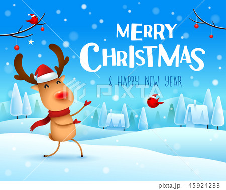 Merry Christmas! Reindeer in the snow scene. Merry Christmas! Reindeer in the snow scene. 45924233