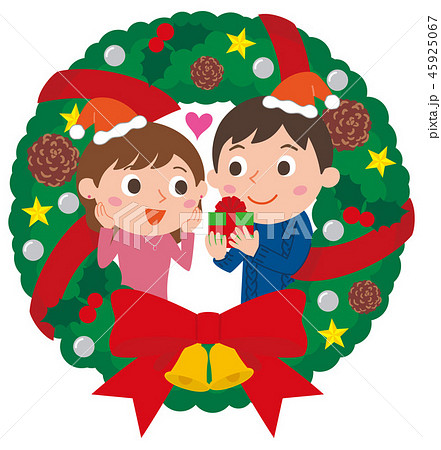 クリスマスリースカップルのイラスト素材 45925067 Pixta