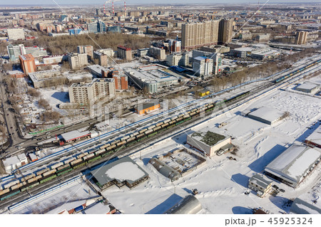 Train between districts of Tyumen city. Russia 45925324