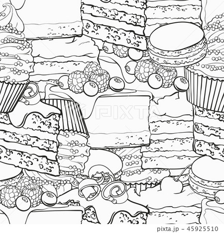 Sweet baked desserts outline seamless pattern in sketch style. 45925510