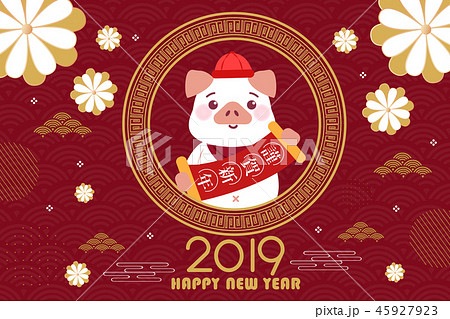 cartoon pig with 2019 year 45927923