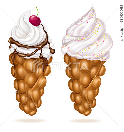 Bubble waffles with cream and toppings vector 45930092