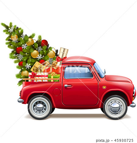 Vector Christmas Red Pickup 45930725