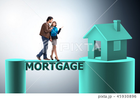 Concept of family taking mortgage loan for house 45930896