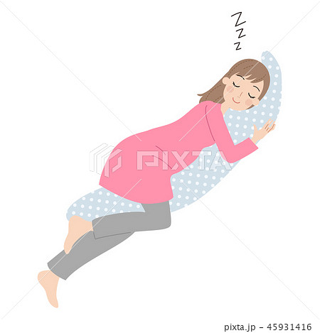 枕を抱いて眠る妊婦。 45931416
