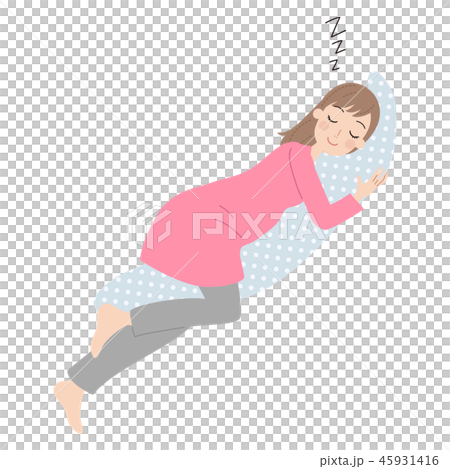 枕を抱いて眠る妊婦。 45931416