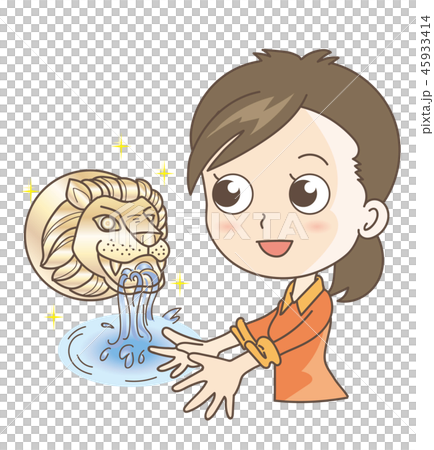 噴水・ライオン蛇口と女性 45933414