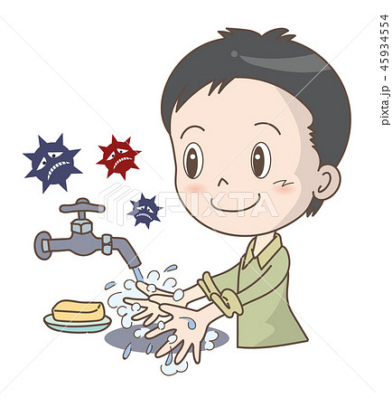 風邪やインフルエンザ予防 手洗い 男性のイラスト素材