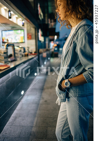 Girl choosing meal in street cafe 45937227