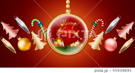 Christmas Balls Hanging on red background banner 45939695