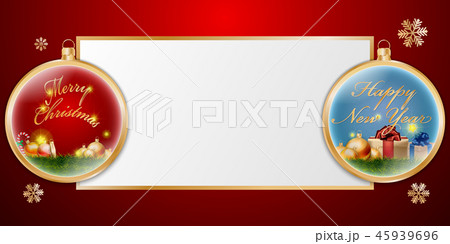 Christmas Balls Decoration on Golden frame banner Christmas Balls Decoration on Golden frame banner 45939696