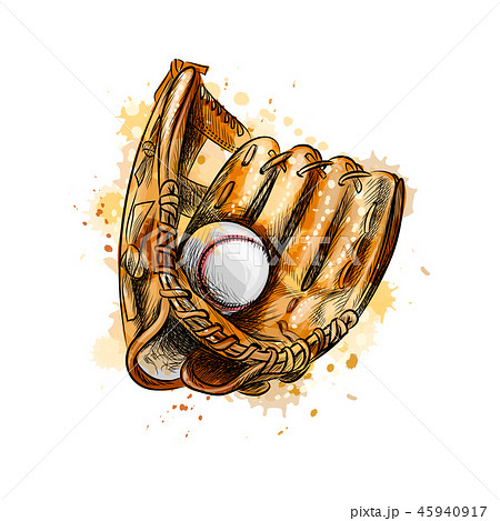 Baseball Glove With Ball From A Splash Of Stock Illustration 45940917 Pixta