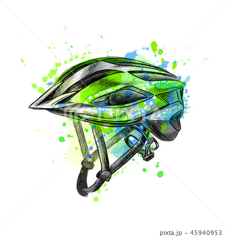 Bicycle helmet from a splash of watercolor, hand drawn sketch Bicycle helmet from a splash of watercolor, hand drawn sketch 45940953