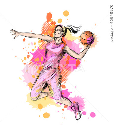 Abstract basketball player with ball from a splash of watercolor 45940970