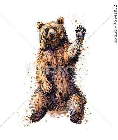 Friendly Brown Bear Sitting And Waving A Paw のイラスト素材